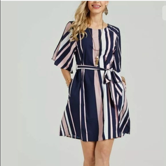 Suzanne Betro Dresses & Skirts - Suzanne Betro Navy&Pale Pink Stripe Tie-Waist